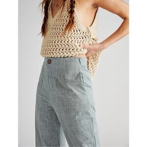 Free People Green Gingham Print Straight Leg Trouser Pants Size XS Cottagecore